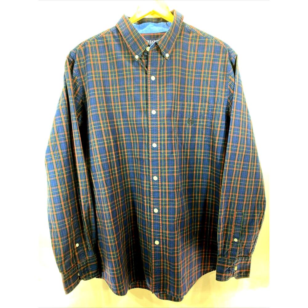 Vintage Chaps Ralph Lauren Plaid Long Sleeve Button Shirt Mens XL 46 48 Blue